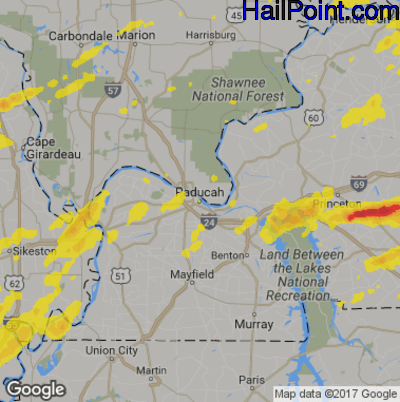 Hail Map for Paducah, KY Region on May 29, 2019