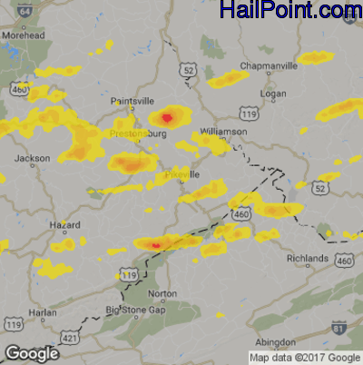 Hail Map for Pikeville, KY Region on May 29, 2019 