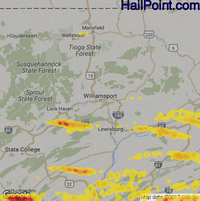 Hail Map for Willamsport, PA Region on May 29, 2019 