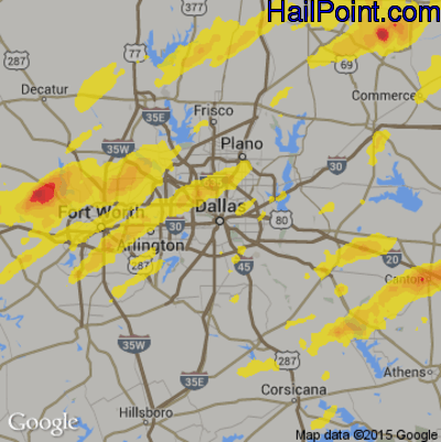 Hail Map for Dallas, TX Region on May 29, 2019