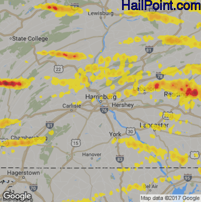Hail Map for Harrisburg, PA Region on May 29, 2019 