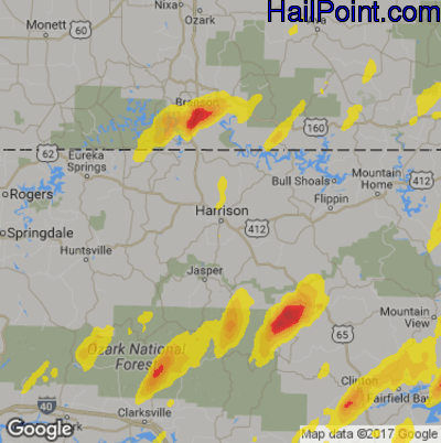 Hail Map for Harrison, AR Region on May 29, 2019