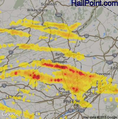Hail Map for Allentown, PA Region on May 29, 2019