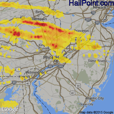 Hail Map for Philadelphia, PA Region on May 29, 2019