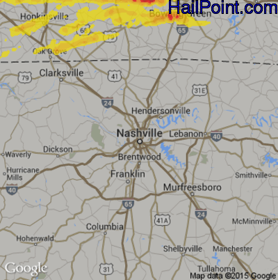 Hail Map for Nashville, TN Region on May 29, 2019