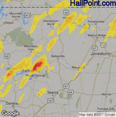Hail Map for Batestville, AR Region on May 29, 2019