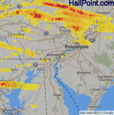 Hail Map for Wilmington, DE Region on May 29, 2019