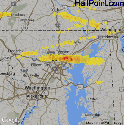 Hail Map for Baltimore, MD Region on May 29, 2019