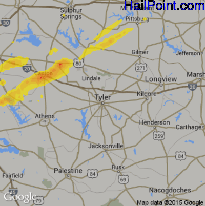 Hail Map for Tyler, TX Region on May 29, 2019