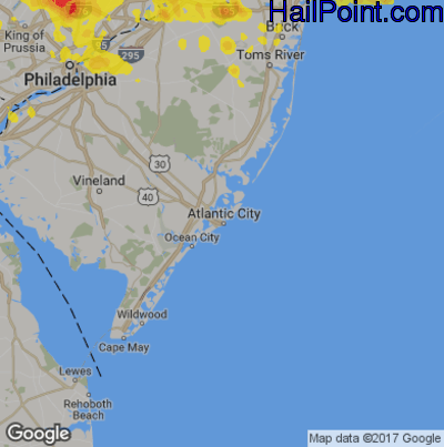 Hail Map for Atlantic City, NJ Region on May 29, 2019 