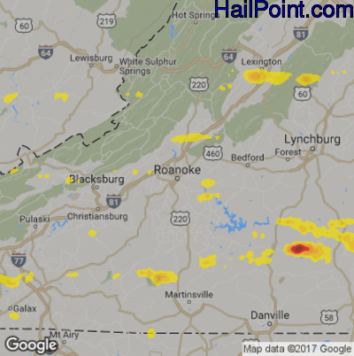 Hail Map for Roanoke, VA Region on May 29, 2019