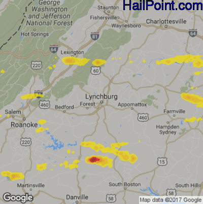 Hail Map for Lynchburg, VA Region on May 29, 2019