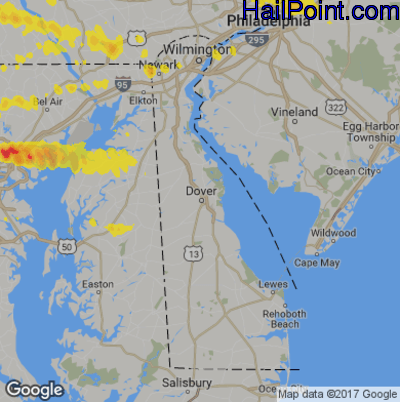 Hail Map for Dover, DE Region on May 29, 2019