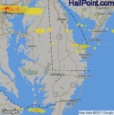 Hail Map for Seaford, DE Region on May 29, 2019 
