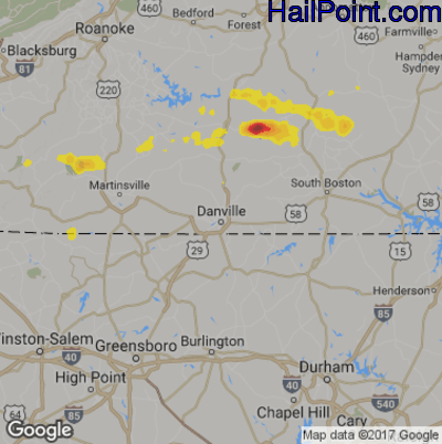 Hail Map for Danville, VA Region on May 29, 2019 