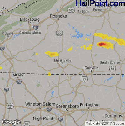 Hail Map for Martinsville, VA Region on May 29, 2019