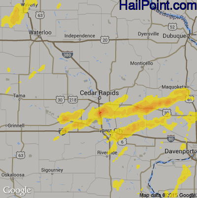 Hail Map for Cedar Rapids, IA Region on May 30, 2019