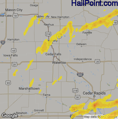 Hail Map for Waterloo, IA Region on May 30, 2019