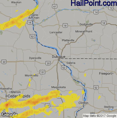 Hail Map for Dubuque, IA Region on May 30, 2019
