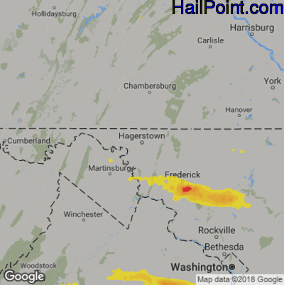 Hail Map for Hagerstown, MD Region on May 30, 2019