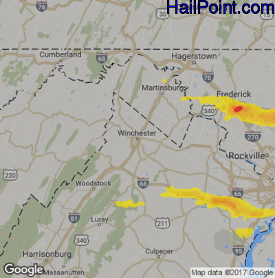 Hail Map for Winchester, VA Region on May 30, 2019 
