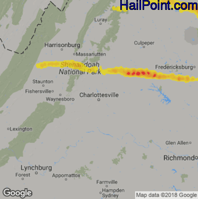 Hail Map for Charlotttesville, VA Region on May 30, 2019