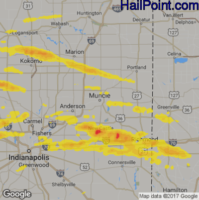 Hail Map for Muncie, IN Region on May 30, 2019