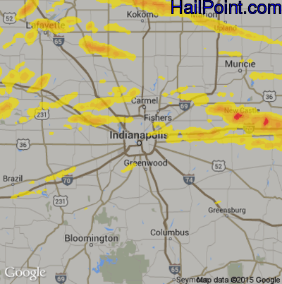 Hail Map for Indianapolis, IN Region on May 30, 2019