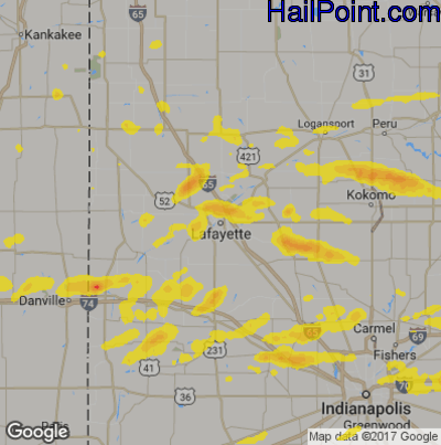 Hail Map for Layfette, IN Region on May 30, 2019 