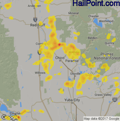 Hail Map for Chico, CA Region on May 30, 2019