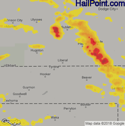 Hail Map for Liberal, KS Region on May 31, 2019