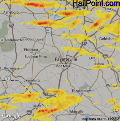 Hail Map for Fayetteville, NC Region on May 31, 2019 