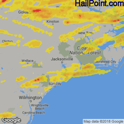 Hail Map for Jacksonville, NC Region on May 31, 2019 