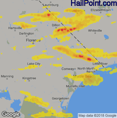 Hail Map for Myrtle Beach, SC Region on May 31, 2019
