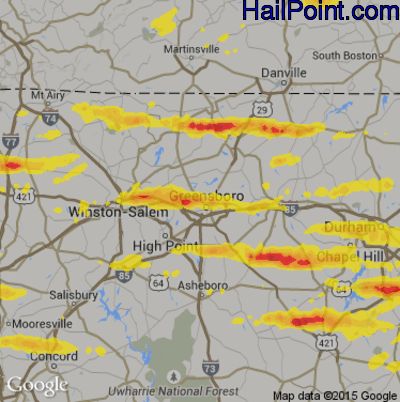 Hail Map for Greensboro, NC Region on May 31, 2019