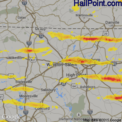 Hail Map for Winston-Salem, NC Region on May 31, 2019