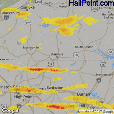 Hail Map for Danville, VA Region on May 31, 2019