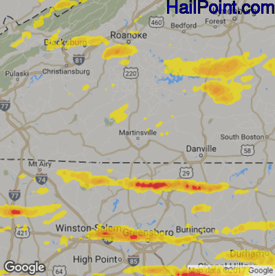 Hail Map for Martinsville, VA Region on May 31, 2019