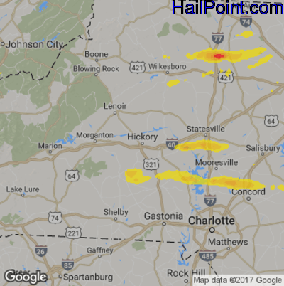 Hail Map for Hickory, NC Region on May 31, 2019