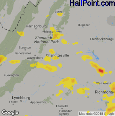 Hail Map for Charlotttesville, VA Region on May 31, 2019