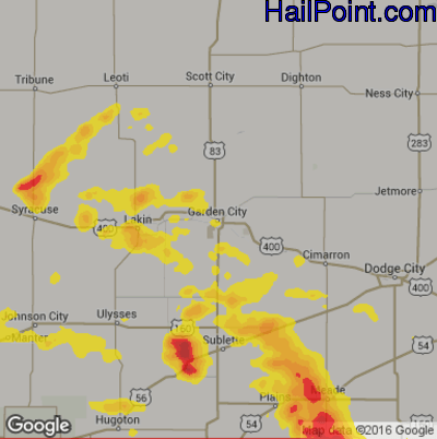 Hail Map for Garden City, KS Region on June 1, 2019
