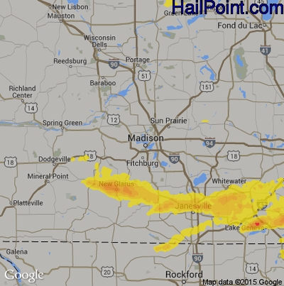 Hail Map for Madison, WI Region on June 1, 2019 