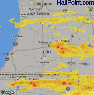 Hail Map for Kalamazoo, MI Region on June 1, 2019