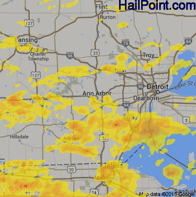 Hail Map for Ann Arbor, MI Region on June 1, 2019