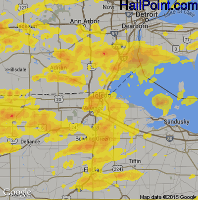 Hail Map for Toledo, OH Region on June 1, 2019