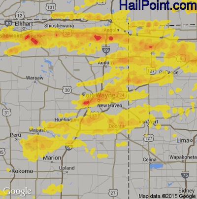 Hail Map for Fort Wayne, IN Region on June 1, 2019