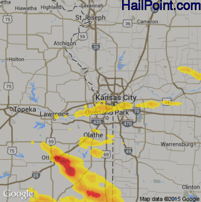 Hail Map for Kansas City, KS Region on June 1, 2019 