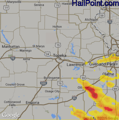 Hail Map for Topeka, KS Region on June 1, 2019