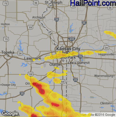 Hail Map for Shawnee, KS Region on June 1, 2019