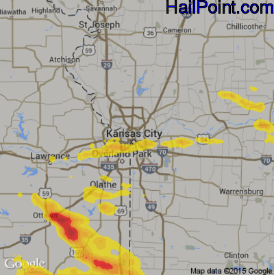 Hail Map for Kansas City, MO Region on June 1, 2019